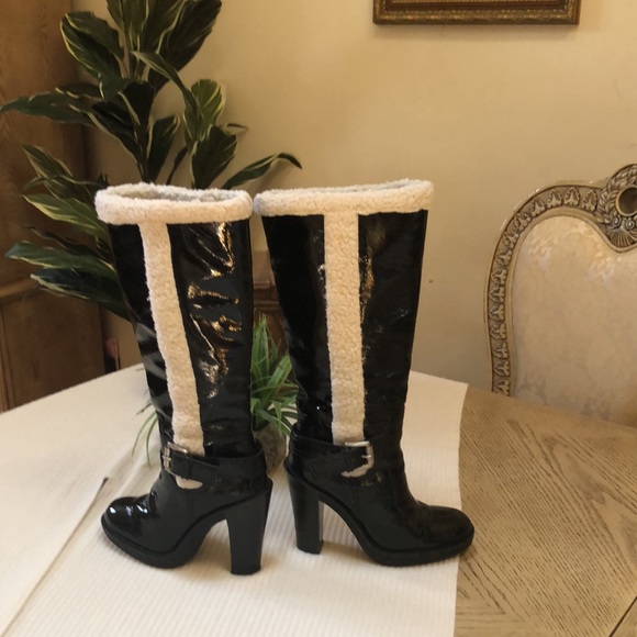 Michael Kors knee Boots black patent faux fur - Picture 1 of 15